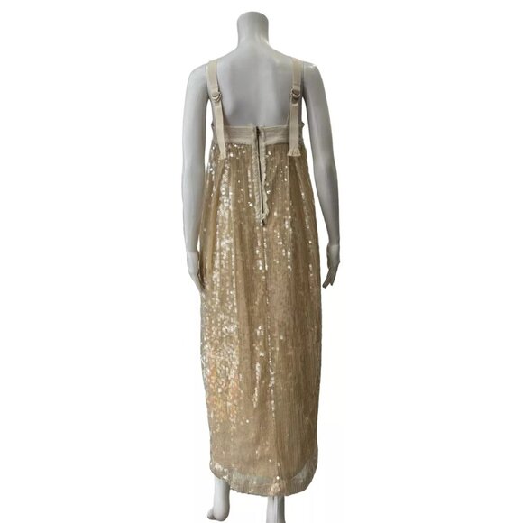 $1200 Odeeh Champagne Sequin Tulle Pocket Long Delicate Dress size 0/FR 32 - Picture 5 of 9